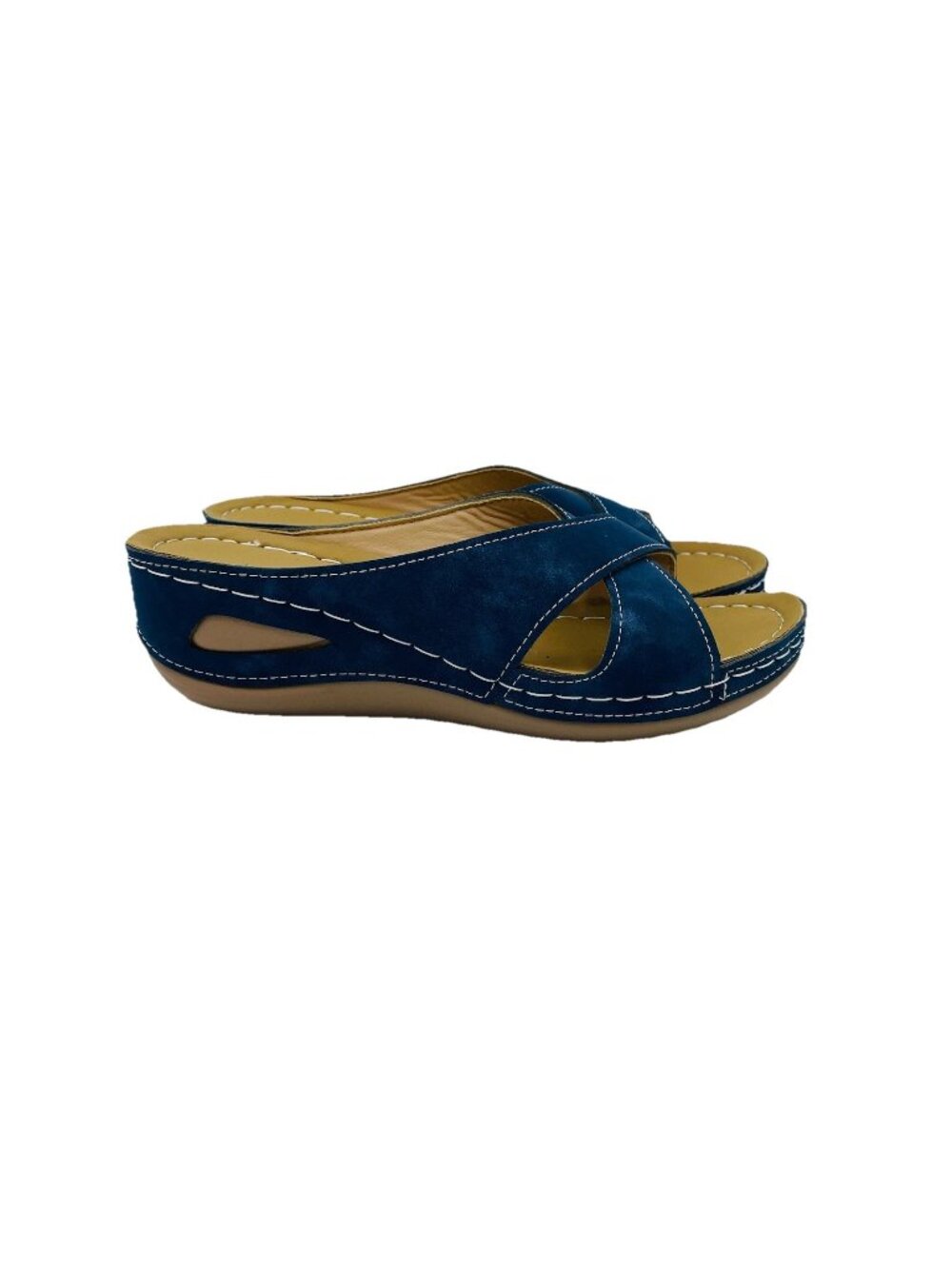 Sandals Womens Size 8.5 Blue Slip On Comfort Open Toe Wedge Mules Unbranded